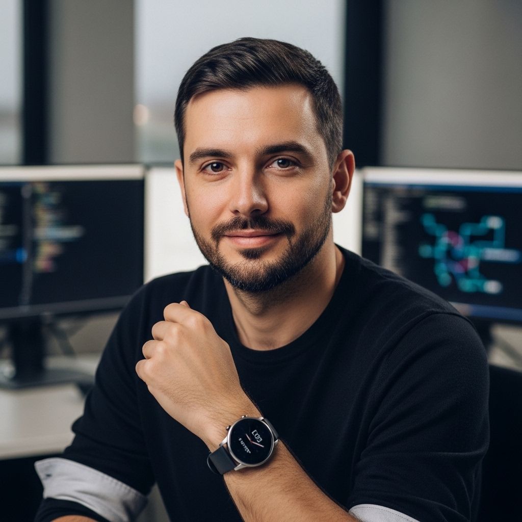Портрет Дмитрия Соколова, разработчика систем компьютерного зрения, мужчина 32-38 лет в casual стиле
